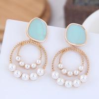 Zinc Alloy Drop Earrings with Plastic Pearl stainless steel post pin plated for woman & enamel nickel lead & cadmium free 37*23mm Sold By Pair