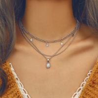 Multi слой ожерелье, цинковый сплав, Другое покрытие, многослойный & Женский, серебряный, не содержит никель, свинец, продается Strand