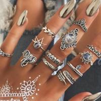Tibetan Style Ring Set, finger ring, plated, 12 pieces & for woman, silver color, nickel, lead & cadmium free, Sold By Set