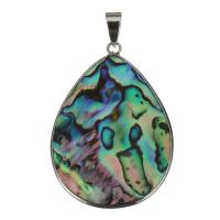 Brass Jewelry Pendants, with Abalone Shell, Teardrop, silver color plated, nickel, lead & cadmium free, 31.50x45x4mm, Hole:Approx 4x7mm, Sold By PC