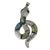 Bijoux pendentifs en laiton, avec coquille d'ormeau, serpent, Placage de couleur argentée, protéger l'environnement, sans nickel, plomb et cadmium, 23x43x7mm, Trou:Environ 4x5mm, Vendu par PC