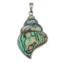 Brass Jewelry Pendants, with Abalone Shell, Conch, silver color plated, nickel, lead & cadmium free, 26x42x4mm, Hole:Approx 5x7mm, Sold By PC
