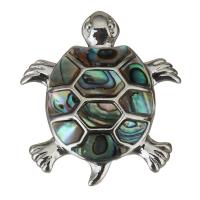 Brass Jewelry Pendants, with Abalone Shell, Turtle, silver color plated, nickel, lead & cadmium free, 38x42x10mm, Hole:Approx 3x7mm, Sold By PC