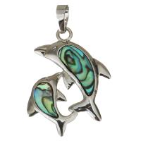 Brass Jewelry Pendants, with Abalone Shell, Dolphin, silver color plated, nickel, lead & cadmium free, 27x35x3.50mm, Hole:Approx 5x7mm, Sold By PC