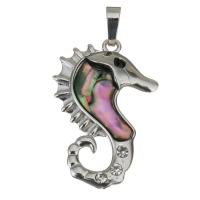Brass Jewelry Pendants, with Abalone Shell, Seahorse, silver color plated, nickel, lead & cadmium free, 24x35.50x5mm, Hole:Approx 5x7mm, Sold By PC