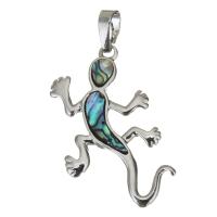 Brass Jewelry Pendants, with Abalone Shell, Gecko, silver color plated, nickel, lead & cadmium free, 27x36x2.50mm, Hole:Approx 5x7mm, Sold By PC