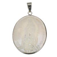 Brass Jewelry Pendants, with White Shell, silver color plated, nickel, lead & cadmium free, 30x40x2mm, Hole:Approx 4x7mm, Sold By PC
