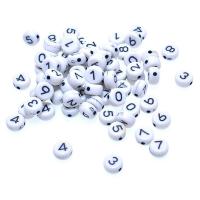 Perles acrylique alphabet, Plat rond, peinture, envoyé au hasard, couleurs mélangées, 4x7mm, Trou:Environ 1mm, Environ 18000PC/sac, Vendu par sac