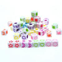 Alphabet Acrylic Beads, Square, painted, random style, mixed colors, 6x6mm, Hole:Approx 3mm, Approx 3000PCs/Bag, Sold By Bag