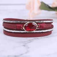 PU Leather Cord Bracelets, with Crystal & Tibetan Style, plated, fashion jewelry & for woman, more colors for choice, 220x7mm, Sold By Strand