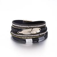 PU Leather Cord Bracelets, with Tibetan Style, plated, fashion jewelry & Unisex & with rhinestone, black, 395x13mm, Sold By Strand
