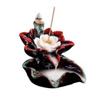 Backflow Incense Burner, Porcelain, Flower, purify the air, nickel, lead & cadmium free, 155x120x105mm, Sold By PC