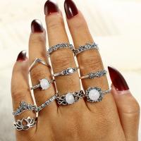 Cink Alloy Ring Set, Cink ötvözet, finger ring, galvanizált, tizenegy darab & a nő & strasszos, ezüst, nikkel, ólom és kadmium mentes, Által értékesített Set