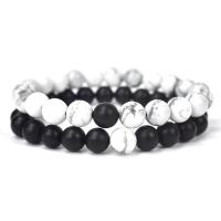 Natural Gemstone & Matte Black Agate Stretch Bracelets with Elastic Thread Round 2 pieces & Unisex 8mm Approx 7.5 Inch Sold By Set