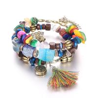 Bracelet en alliage de zinc, avec turquoise & verre, Placage, Style bohème & pour femme, plus de couleurs à choisir, protéger l'environnement, sans nickel, plomb et cadmium, 65mm, Vendu par Environ 7.8 pouce brin