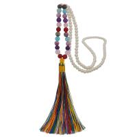 Gemstone Sweater Necklace with Cotton Thread & Plastic Pearl Tassel & for woman 120mm 8mm 6mm Length Approx 31.4 Inch Sold By Lot