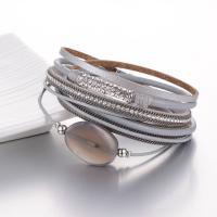 PU leder koord armbanden, met Natuursteen & Zinc Alloy, plated, mode sieraden & uniseks & met strass, zilver, 395x12mm, Verkocht door Strand