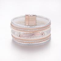 PU Leather Bangle, with Rhinestone & Tibetan Style, plated, fashion jewelry & for woman, rose gold color, 195x35mm, Sold By Strand