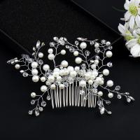 Bridal Decorative Hair Comb Brass with Crystal & Plastic Pearl & Iron plated fashion jewelry & wedding gift & for woman white nickel lead & cadmium free Sold By PC