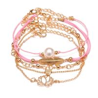 Zinc Alloy Bracelet Set with Nylon & Plastic Pearl & Iron plated 5 pieces & fashion jewelry & for woman nickel lead & cadmium free Sold By Set