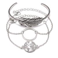 alliage de zinc Set de bracelet, bracelet & Bracelet, avec fer, Placage, trois pièces & bijoux de mode & pour femme, argent, protéger l'environnement, sans nickel, plomb et cadmium, Vendu par fixé