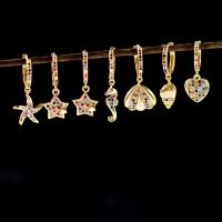 Mosiądz Huggie Hoop Kropla Kolczyk, biżuteria moda & różne style do wyboru & dla kobiety & z kamieniem, sprzedane przez para