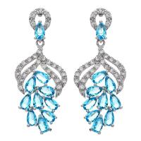 Cubic Zirconia Micro Pave Brass Earring platinum plated micro pave cubic zirconia & for woman nickel lead & cadmium free 37*16mm Sold By Pair