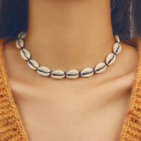 Fashion Choker Necklace, Shell, with Nylon Cord, plated, for woman & enamel, white, Sold By Strand