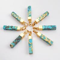 Zink Alloy Halsband, med Natural Turquoise, Rektangel, guldfärg pläterade, nickel, bly och kadmium gratis, 5x25mm, Hål:Ca 5mm, Säljs av PC