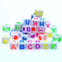Alphabet Acrylic Beads, Square, painted, random style, mixed colors, 6x6mm, Hole:Approx 3mm, Approx 3000PCs/Bag, Sold By Bag