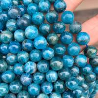 Apatite Perle, rund, poliert, verschiedene Größen vorhanden, blau, Bohrung:ca. 1mm, verkauft von Strang