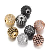 Cubic Zirconia Micro Pave Brass Beads, Round, plated, micro pave cubic zirconia, more colors for choice, 9.8x10mm, Hole:Approx 2mm, 3PCs/Lot, Sold By Lot