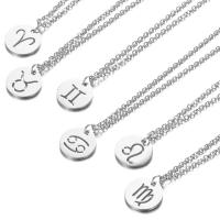 Stainless Steel Jewelry Necklace, with 5cm extender chain, 12 Signs of the Zodiac, platinum color plated, oval chain & different styles for choice & for woman, 12mm, Length:Approx 15.75 Inch, 10Strands/Lot, Sold By Lot