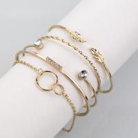 Zinc Alloy Bracelet Set cuff bangle & bracelet plated 5 pieces & for woman & with rhinestone golden nickel lead & cadmium free Approx 5mm Sold By Set