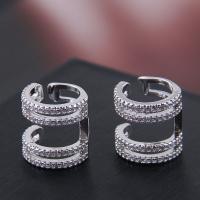 Brass Earring Clip, plated, micro pave cubic zirconia & for woman, silver color, nickel, lead & cadmium free, 13mm, Sold By Pair