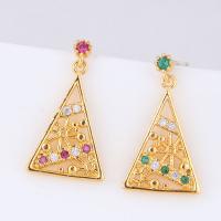 Brass Asymmetric Earrings, with Cubic Zirconia, brass earring hook, Triangle, gold color plated, for woman, more colors for choice, nickel, lead & cadmium free, 22*12mm, Sold By Pair