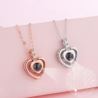 925 Sterling Silver Miniature Projection Necklace, with Glass, Heart, real silver plated, for woman & with rhinestone, more colors for choice, 40+5cmuff0c1.4x1.8cm, Sold By Strand