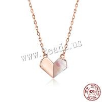 Sterling Sølv Halskæder, 925 Sterling Sølv, med Shell, Heart, rosa guld farve forgyldt, mode smykker & for kvinde, 42cmuff0c1.3x1.1cm, Solgt af Strand