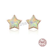 925 Sterling Silver Stud Earrings, with Opal, Star, rose gold color plated, fashion jewelry & for woman, 7x7mm, Sold By Pair