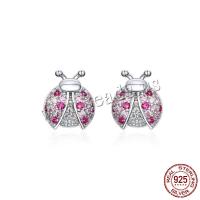 925 Sterling Silver Stud Earrings, Ladybug, platinum plated, fashion jewelry & micro pave cubic zirconia & for woman, 9x10mm, Sold By Pair