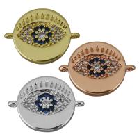 Brass Jewelry Connector, Flat Round, plated, micro pave cubic zirconia & 1/1 loop, more colors for choice, nickel, lead & cadmium free, 17x13x2mm, Hole:Approx 1mm, Sold By PC
