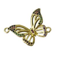 Brass Jewelry Connector, Butterfly, real gold plated, micro pave cubic zirconia & 1/1 loop, nickel, lead & cadmium free, 25x21x4mm, Hole:Approx 1.5mm, Sold By PC