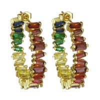 Brass Stud Earring real gold plated for woman & with cubic zirconia nickel lead & cadmium free Sold By Pair