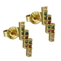 Brass Stud Earring, real gold plated, micro pave cubic zirconia & for woman, nickel, lead & cadmium free, 4x11.50mm, Sold By Pair