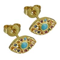 Brass Stud Earring, Eye, real gold plated, micro pave cubic zirconia & for woman, nickel, lead & cadmium free, 9x6mm, Sold By Pair