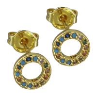 Brass Stud Earring, Donut, real gold plated, micro pave cubic zirconia & for woman, nickel, lead & cadmium free, 7x7mm, Sold By Pair