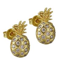 Brass Stud Earring Pineapple real gold plated micro pave cubic zirconia & for woman nickel lead & cadmium free Sold By Pair