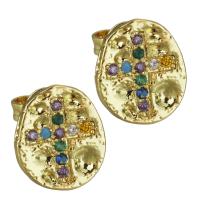 Brass Stud Earring, real gold plated, micro pave cubic zirconia & for woman, nickel, lead & cadmium free, 9x10mm, Sold By Pair