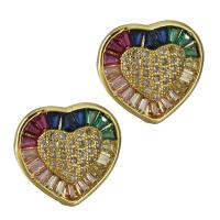 Brass Stud Earring, Heart, real gold plated, micro pave cubic zirconia & for woman, nickel, lead & cadmium free, 15x14mm, Sold By Pair