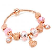 Zinc Alloy European Bracelet with Crystal & Brass Heart plated & for woman rose gold color nickel lead & cadmium free Sold By PC